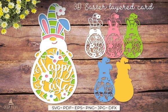 3d Happy Easter Layered Papercut for Crafts & Graphics
