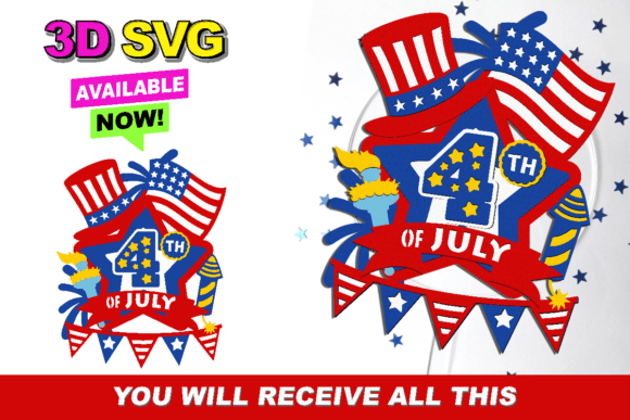 4th of July Cake Topper 3D SVG for Crafts and Graphics