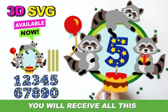 Baby Raccoon Cake Topper 3D SVG for Laser Cutting