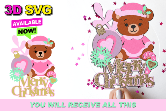 Bear Pink Christmas Topper 3D SVG Review