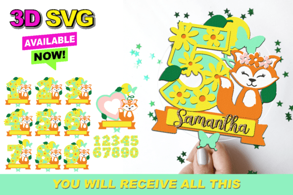 Little Fox Numbers Topper 3D SVG for Crafts and Graphics
