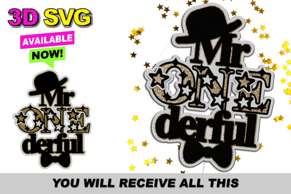 Mr One Derful Cake Topper: 3D SVG Graphics for Crafts
