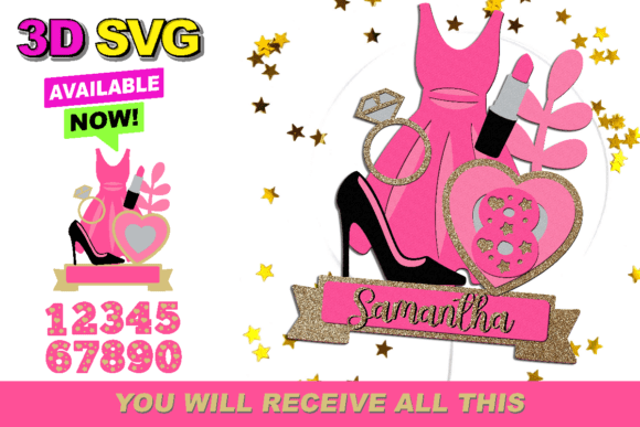 Pink Doll Cake Topper 3D SVG for Graphics and Crafts