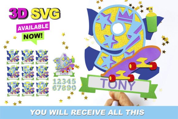 Skater Cake Topper 3D SVG for Crafts and Graphics