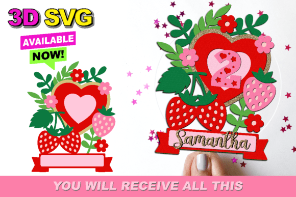 Strawberry Cake Topper 3D SVG for Crafts