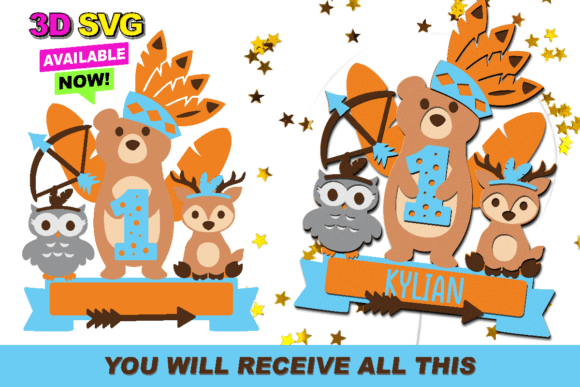 Tribal Wild Animals Cake Topper 3D SVG for Crafts & Graphics